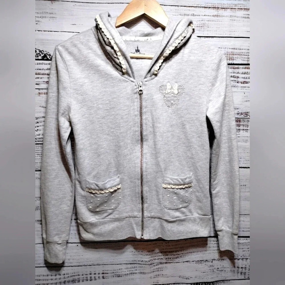 Disney Parks Minnie Mouse Disney Zip Hoodie with Lace Detail size Small - Picture 1 of 7